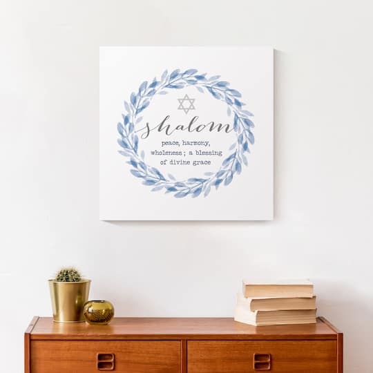 Shalom Def Wreath Blue 16x16 Canvas Wall Art